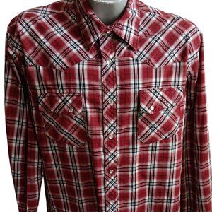 Vintage Mens Shirt COWBOY Western Large 1980's Mens Large BROWN PLAID  Indy